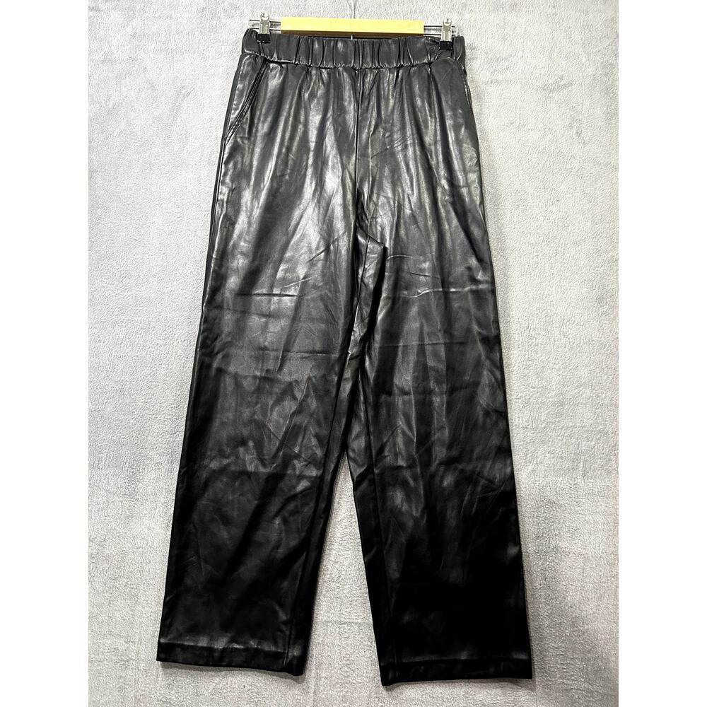 BlackNYC Faux Leather Wide Leg Pants‎ Pull On Size Medium Women's Black